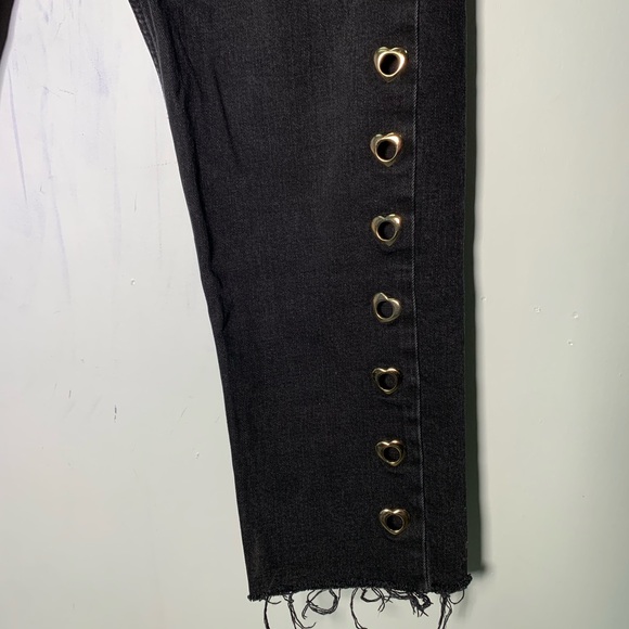 ZARA K BLACK JEANS WITH HEARTS ON THE SIZE SIZE 10 raw hem skinny - Picture 3 of 14
